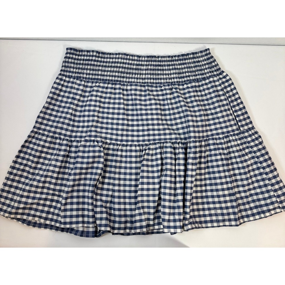 Universal‎ Thread 1X Blue White Gingham Tiered Mini Skirt Smocked Waist Cotton